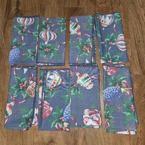 Set of 8 Vintage Christmas Table Napkins Picturing Vintage Christmas Ornaments